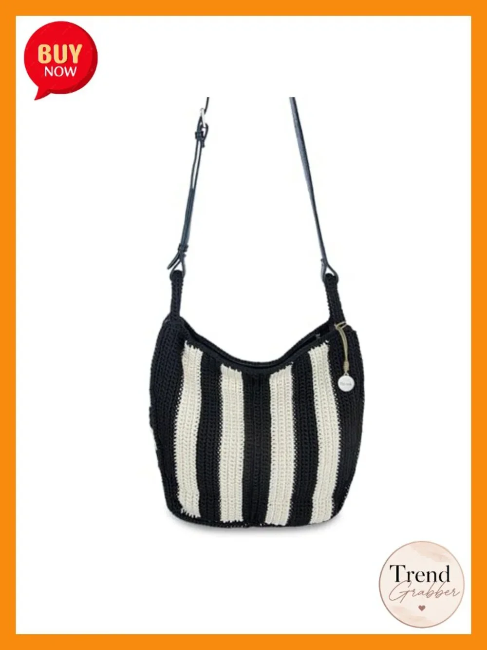 Crochet Crossbody Bag with Zip Closure & Adjustable Strap for Women